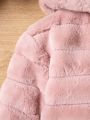Tween Girl 1pc Zipper Hooded Fuzzy Coat