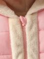 SHEIN Baby Girls' Street Style Zipper Hooded Fleece Bread Coat, Fashionable, Versatile, Warm, Casual, Simple, Daily, Winter