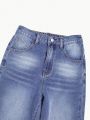SHEIN Tween Boy's High-Waisted Casual Straight Leg Jeans With Stone Wash Effect