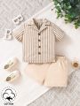 Striped Fabric Shirt And Woven Shorts Boy's Fashionable Streetwear Outfit