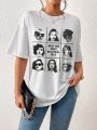 SHEIN Essnce Figure & Slogan Graphic Drop Shoulder Tee