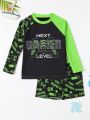 Boys' Swimwear, Long Sleeve Rashguard Top With Trunks, Suitable For Beach And Seaside Vacation