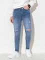 Teenage Boys' Distressed And Washed Denim Skinny Jeans