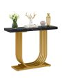 Tribesigns Modern Console Table with Gold Base, 39.4 Inch Faux Marble Veneer Entryway Table, Narrow Sofa Accent Table with Geometric Metal Legs for Living Room, Hallway