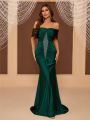 SHEIN Belle Off Shoulder Rhinestone Detail Formal Dress