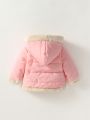 SHEIN Baby Girls' Street Style Zipper Hooded Fleece Bread Coat, Fashionable, Versatile, Warm, Casual, Simple, Daily, Winter