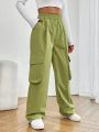 1pc Solid Colored Cargo Pants With Large Pockets