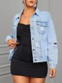 SHEIN ICON Distressed Water Wash Denim Jacket