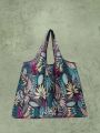 Foldable Shopping Tote Bag With Plant & Flower Print Design