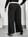 SHEIN Privé Plus Size Women'S Loose Fit Color Block Pants With Elastic Waist