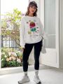 SHEIN Qutie Cartoon & Slogan Graphic Drop Shoulder Sweatshirt