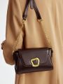 MOTF PREMIUM METAL GEOMETRIC BUCKLE DECOR FLAP FLAP CHAIN STRAP CROSSBODY