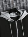 Men's Zipper Hoodie With Contrast Color Design