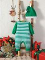 Baby Boy Striped & Cartoon Graphic Jumpsuit & Hat