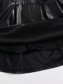 SHEIN Young Girl Solid PU Leather Skirt