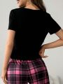 Women'S Alphabet And Number Printed Short-Sleeve Sleepwear Top