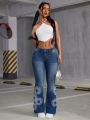 SHEIN ICON Women'S Floral Embroidery Flare Jeans