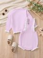 Baby Girls' Cardigan And Romper Set With Flower Pattern