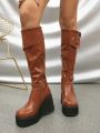 Western Cowgirl Knee High Platform Chunky Heel Riding Boots For Women