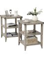 Farmhouse End Table, 3-Tier Side Table Small End Table with Storage Shelf for Small Space, Wood Nightstand for Living Room Office Bedroom