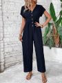 Women's Texture Batwing Sleeve Jumpsuit