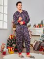 Men Allover Print Zip Up Hooded Sleep Jumpsuit