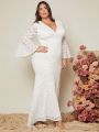 SHEIN Belle Plus Flounce Sleeve Mermaid Hem Lace Wedding Dress