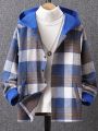SHEIN Kids EVRYDAY Boys' (big Kids') Plaid Hooded Woolen Coat