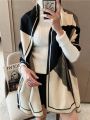 1pc  Cashmere Feeling Color Block Long Shawl Scarf, Geometric Pattern Keep Warm Wool Fashion Scarf For Autumn Winter Daily Life Evening Dresses Travel Office Winter Wedding and gift