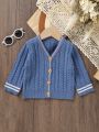 Infant Simple Color Block Button-front Cardigan