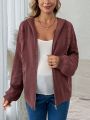 Maternity Zip Up Drop Shoulder Hooded Cable Knit Cardigan