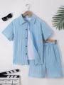 Button Front Texture Fabric Shirt & Short