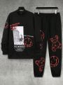 Manfinity LEGND Men'S Slogan Smiling Face Print Long Sleeve Sweatshirt And Sweatpants Set
