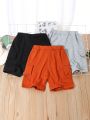 SHEIN Kids EVRYDAY 3pcs/Set Toddler Boys' Summer Pocket Shorts, Yellow/Black/Gray