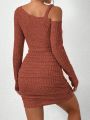 SHEIN Privé Asymmetrical Collar Ribbed Knit Slim Fit Dress