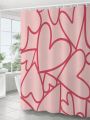 Umamao Estudio Full Width Line & Heart Element, Pink Shower Curtain