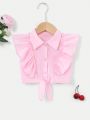 Baby Girl's Fashionable Pink Sleeveless Blouse With Pleated Flounce Hem And Tie Straps