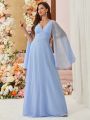 SHEIN Belle V-Neck Asymmetric Sleeve & Hem Chiffon Bridesmaid Dress