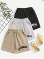 SHEIN Kids EVRYDAY Young Boy Casual And Comfortable Three-Piece Set With Letter Print Shorts