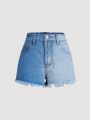 SHEIN Tween Girls' Y2k Style Colorblocked Denim Shorts With Washed Craft