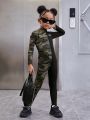 SHEIN Young Girl Camo Print Mock Neck Unitard Jumpsuit