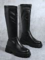 Faux Leather Knee High Lug Sole Boots