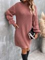 SHEIN LUNE Turtleneck Drop Shoulder Sweater Dress Without Belt