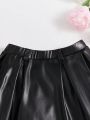 SHEIN Young Girl Solid PU Leather Skirt
