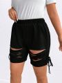 SHEIN LUNE Plus Size Women's Elastic Waist Hollow Out Shorts
