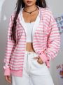 SHEIN Qutie Rabbit Ear Decorated Striped Zip Up Hoodie