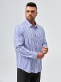 Manfinity Men Plus Vertical Striped Patched Pocket Shirt