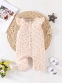 SHEIN Baby Girl Floral Printed Short Sleeve Romper Jumpsuit For Spring And Summer, Comfortable And Cute Leisure Style