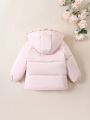Young Girl Baby Letter Patched Detail Flap Pocket Raglan Sleeve Hooded Down Coat