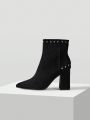 MOTF PREMIUM COMFORT STUD DECOR POINT TOE CHUNKY ANKLE BOOTS